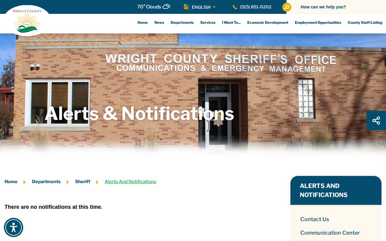 Wright County Sheriff notification center with no current alerts
