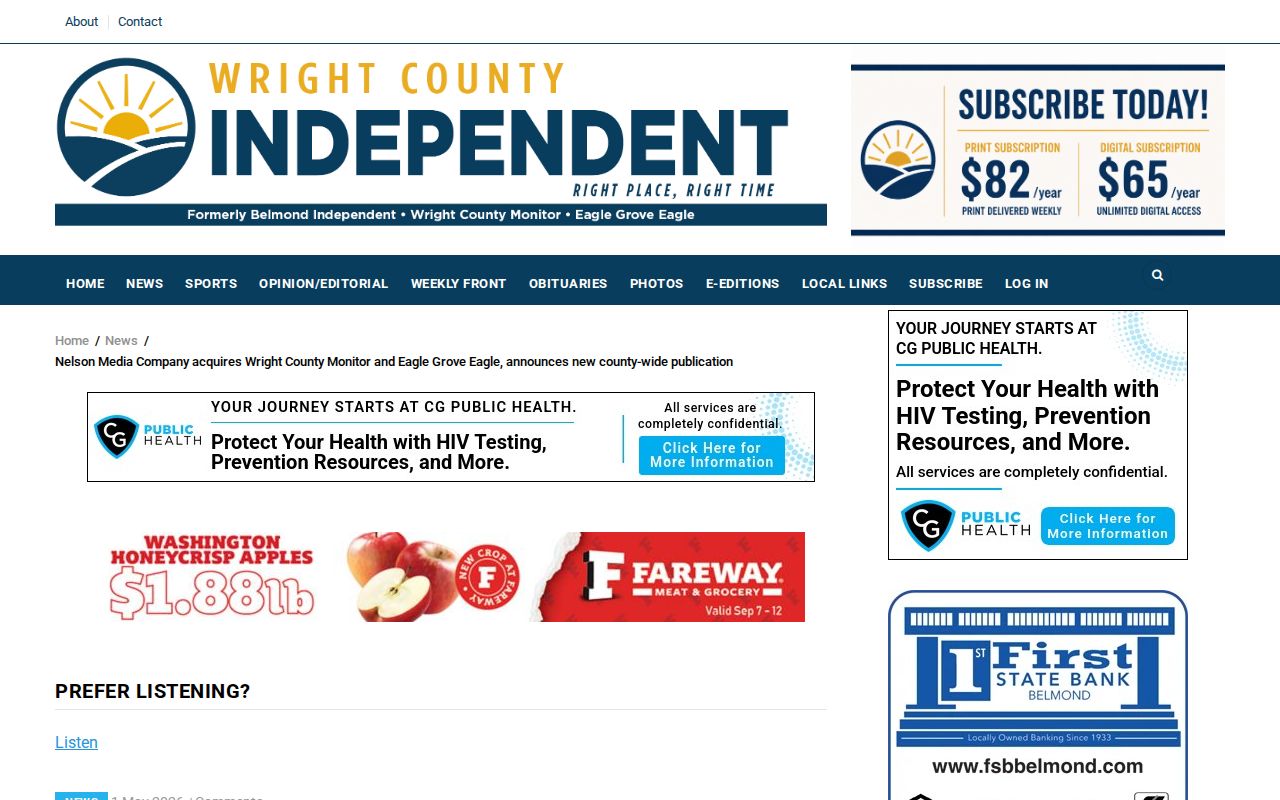 Wright County Independent merger information relevant to arrest report coverage